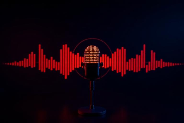 Microphone with glowing audio waveform