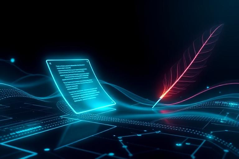 Glowing document and quill of light